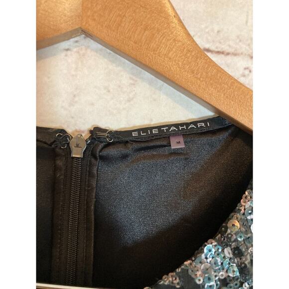 Elie Tahari Top Womens Medium Black All Over Sequin Animal Print Shimmer Career - Picture 2 of 14